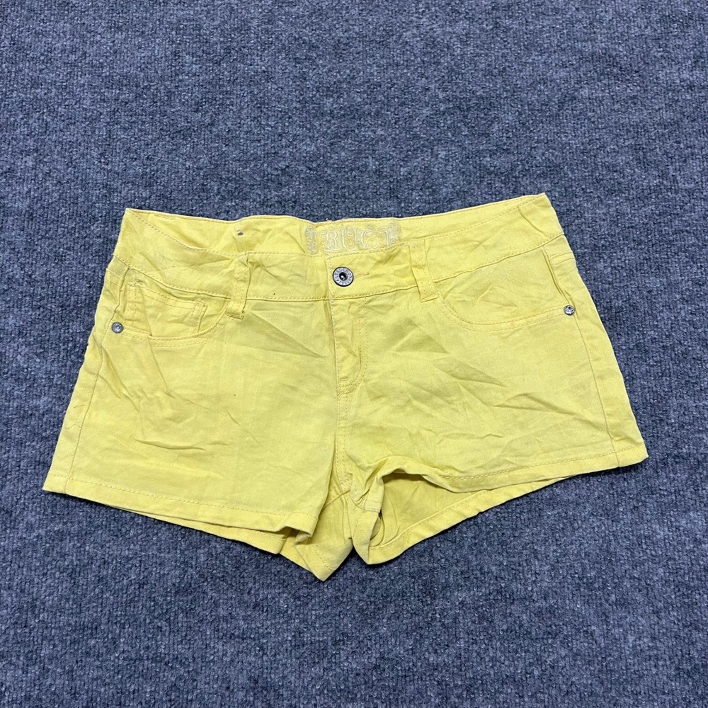 Truce Shorts Womens Size 11 Yellow Denim Stretch Casual Mini Summer Rhinestone